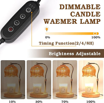 Funistree Flower Candle Warmer Lamp with Timer, Dimmable Candle Lamp Warmer, Christmas Birthday Gifts for Women Mom Her, Housewarming Home Decor, Lotus Wax Warmer for Yankee Candles - Warm Amber