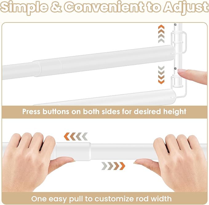 2 Pack Stepless Extender Closet Hanging Rod - Heavy Duty Closet Rods for Hanging Clothes, Adjustable Width & Height, Space-Saving White Closet Organizer for Hanging & Drying, Easy to Install