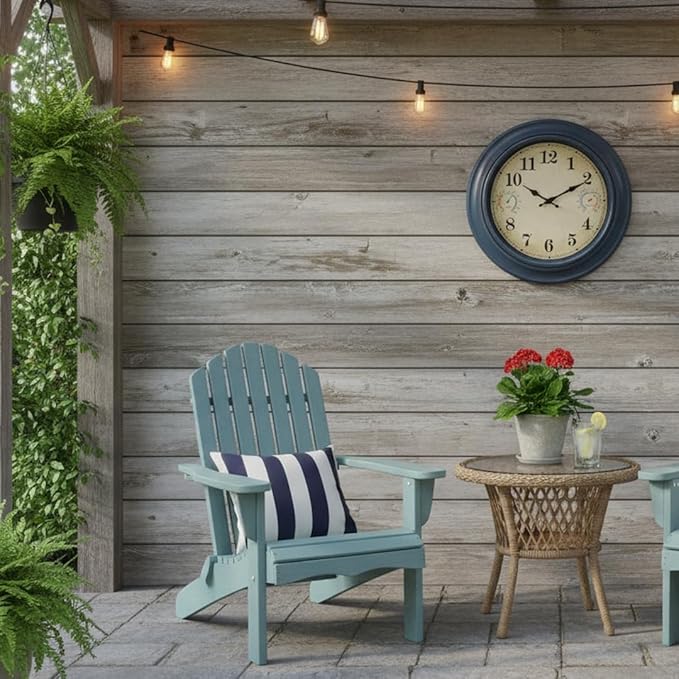 18 Inch Large Outdoor Clock with Thermometer & Hygrometer – Blue Vintage Farmhouse Decor Wall Clock Waterproof for Patio, Garden, Pool, Porch