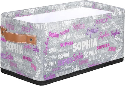 Custom Storage Baskets for Decor with Name, Small Organizer Collapsible Storage Bin with Leather Handle, Toilet Tank, Towel Storage, Entryway, Silver Glittering Sparkly Bling