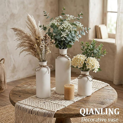 White Ceramic Vase Set - 3 Small Vases, Minimalist Decor Boho Vases, Modern Farmhouse Home Décor Accents, Living Room Centerpieces for Home Décor Room,Entryway, Bookshelf, Mantel, Shelf Décor