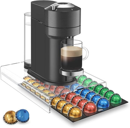 Coffee Pod Storage Drawer for Nespresso Vertuo, 40 Pods Holder Compatible with Espresso 1.35oz, Double Espresso 2.7oz, Gran Lungo 5.07oz, Mug Coffee 7.77oz, Coffee Capsule Organizer-15.2''x11''x2.8''