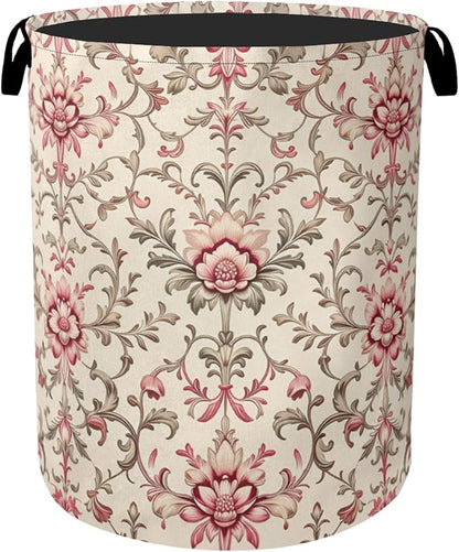 Vintage Floral Patterns Laundry Basket - Heavy Duty 60L Dirty Clothes Organizer, Water Resistant Foldable Hamper for Men Women