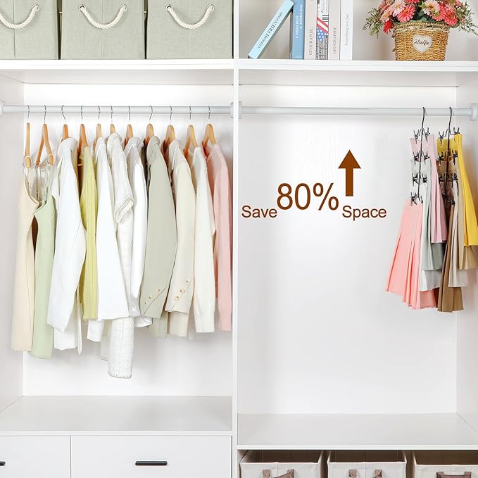 TOPIA HANGER 4 Tier Skirt Hangers for Women, Pants Hanger Space Saving with Adjustable Clips, Save 80% More Space, Clip Hanger for Slacks, Trousers, Shorts, Jeans, Towels, 2-Pack, CT73B