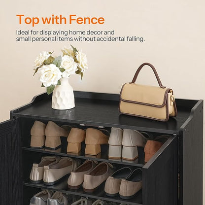 HOOBRO Shoe Cabinet, 5-Tier Shoe Storage Organizer with Doors, Wooden Shoe Cabinet Storage for Entryway, Freestanding Shoe Rack Cabinet with 3 Adjustable Shelves for Hallway, Gold and Black DB41SC01