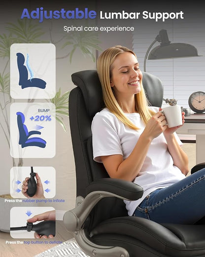 500lbs Executive Office Chair Big and Tall, Adjustable Lumbar Support for Back Pain, BIFMA-Certified Heavy Duty Office Chair Computer Desk Chair with Extra Wide Seat & Thick Armrest Pad