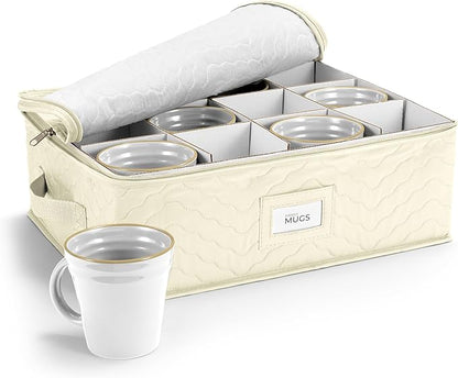 Sorbus Coffee Mug Organizer - Display Storage Case with Quilted Exterior, Label Windows, Handles & Dividers (Fits 12 Mugs)