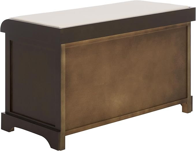SAFAVIEH Home Collection – Freddy Dark Chocolate Storage Bench with Seat Cushion, 2 Basket Drawers, Coastal Farmhouse Entryway Design, Fully Assembled (AMH5736H)