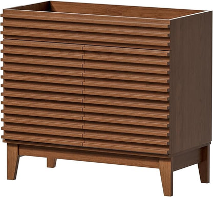 APRILSOUL 36" Bathroom Vanity, Mid-Century Bathroom Vanity Cabinet with 2 Soft Closing Doors, Freestanding Bathroom Cabinet, Particleboard Frame with Wood Grain Laminate, Walnut (Sink Not Included)