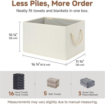 StorageWorks Storage Baskets for Shelves, Foldable Fabric Closet Storage Bins with Handles, Fabric Storage Bins Clothes Organizer, Beige, White & Ivory, 3-Pack, Extra Large
