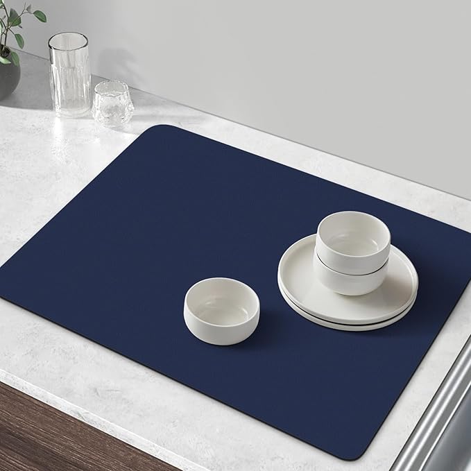 WISELIFE Coffee Mat Super Absorbent Dish Drying Mat Coffee Bar Accessories Match with Machine Large Drying Mats for Kitchen Counter 18" W x 32" L, Blue