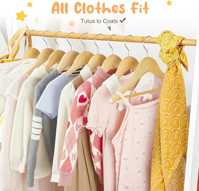 HOUSE DAY Wooden Baby Hangers for Closet 20 Pack, Kids Wooden Hangers for Baby Clothes, Heavy Duty Wood Toddler Coat Hanger with Non Slip Pant Bar, 360° Swivel Hook, Shoulder Notches, Natural