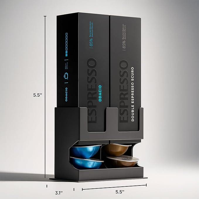 GALVANOX Holder for Nespresso Vertuo Pods Countertop Dispenser Stand, Holds 2 Box Sleeves - Easily Dispenses 2 Coffee Flavors, Freestanding Design with Non-Slip Steel Base, (20 Vertuoline Pods)