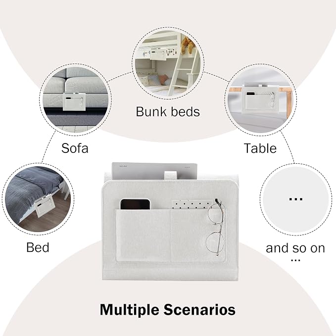 YOUDENOVA Bedside Caddy, Bedside Storage Caddy, Bedside Organizer for Dorm Room, Bunk Bed, Beige
