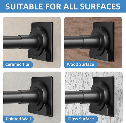 CorkLatta Matte Black Shower Curtain Rod,1 Inch Diameter Stainless Steel Adjustable Spring Tension Rods 32 to 68",with Holders,Anti-Slip,Curtain Rods No Drilling(1 Pack)
