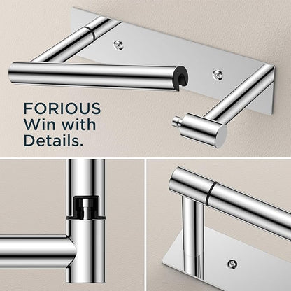 FORIOUS Toilet Paper Holder, Adhesive or Wall Mounted Options, Stainless Steel Rustproof Stick on no Drilling Double Post Pivoting Toilet Tissue Roll Holder Wall Mount for Bathroom, Polished Chrome