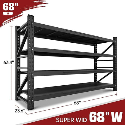 RAVIGIN 8000LBS Storage Shelves, 68" W Garage Shelving Heavy Duty Metal Adjustable Garage Shelves, Shelving Units Industrial Shelving for Warehouse, 68" W x 24" D x 63.4" H, Black