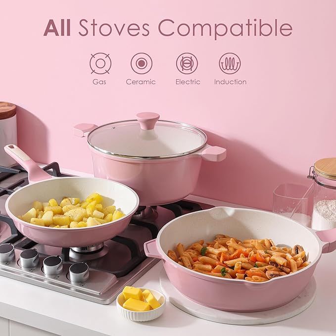 SENSARTE Nonstick Ceramic Cookware Set Large 13-Piece, Healthy Pots and Pans Set Dishwasher Safe, Non-toxic Kitchen Cooking Set with Stay-Cool Handles, Induction Compatible, PFAS Free, Green