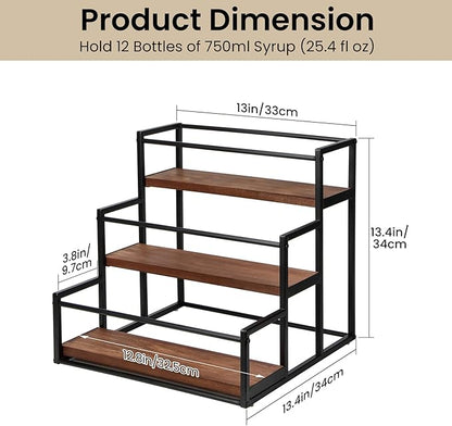 THYGIFTREE Coffee Syrup Rack Organizer 3-Tier 12 Syrup Bottles Holder Stand for Coffee Bar Station Storage Shelves for Syrup, Wine, Dressing for Kitchen Countertop