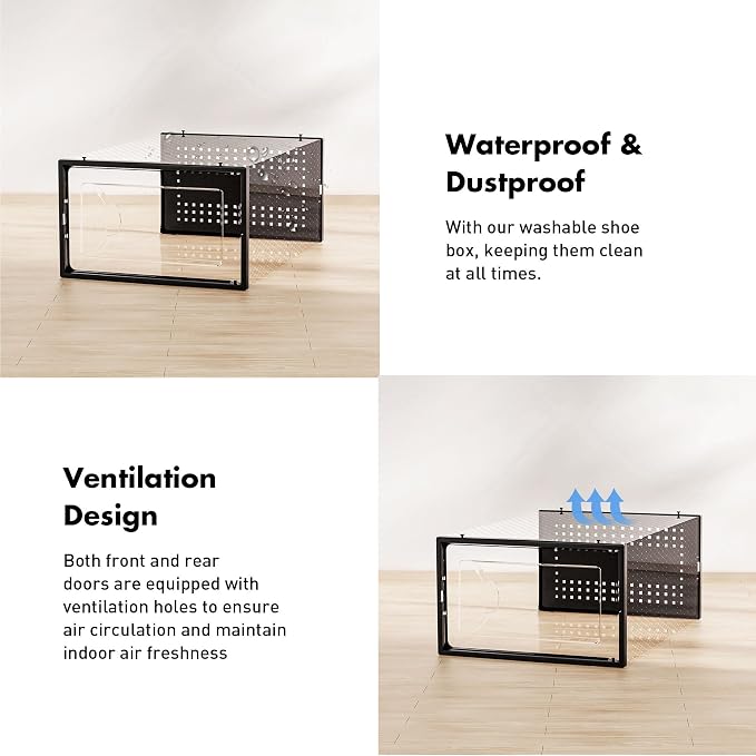 Foluck 15 Pack Shoe Storage Organizer Box Container Clear Plastic Stackable | Interlocking Design, Sturdy Dustproof Breathable, Fits Men's Size 9 Women's Size 10, for Closet Entryway Under Bed