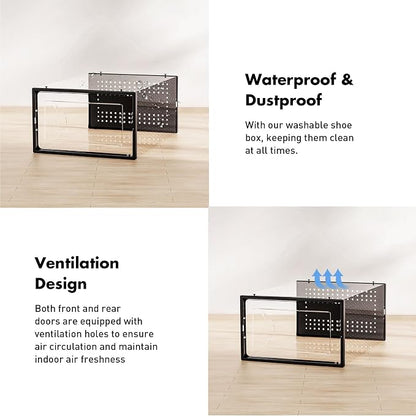Foluck 15 Pack Shoe Storage Organizer Box Container Clear Plastic Stackable | Interlocking Design, Sturdy Dustproof Breathable, Fits Men's Size 9 Women's Size 10, for Closet Entryway Under Bed