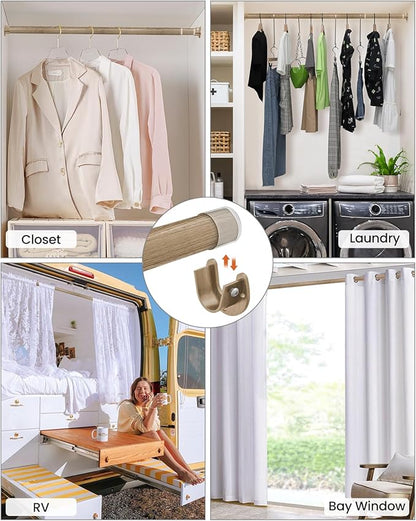 Supforce Closet Rods for Hanging Clothes, 17 to 84 Inches Stepless Adjustable Metal Closet Rod, 1.3 Inches Heavy Duty Clothes Hanging Rod for Closet Wardrobes Laundry RV(Wood Grain)