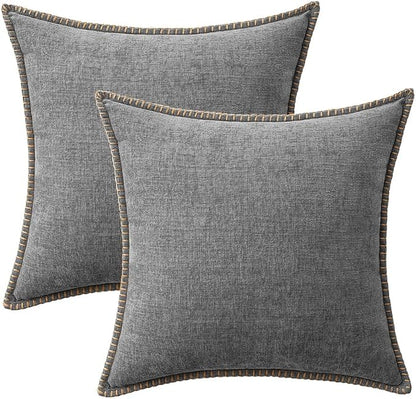 MIULEE Pack of 2 Couch Throw Pillow Covers 16x16 Inch Dark Gray Farmhouse Decorative Pillow Covers with Stitched Edge Soft Chenille Solid Dyed Pillow Covers for Sofa Bed Living Room
