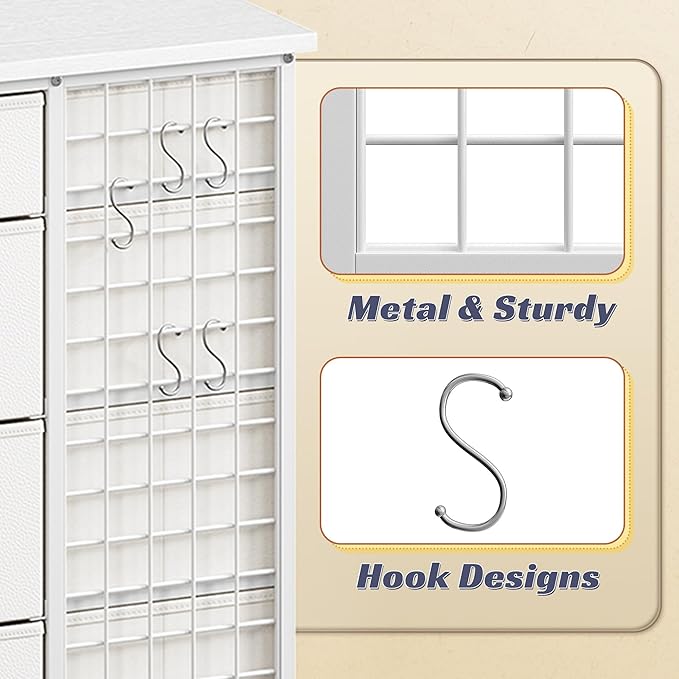 EnHomee 24 Drawers White Dresser for Bedroom, Dressers & Chests of Drawers with 4 Wheels and 40“ * 23” Wide Wooden Top, Metal Frame, Organizer Island with Hooks for Bedroom, Cloakroom, Dressing Room
