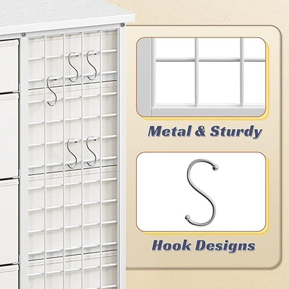 EnHomee 24 Drawers White Dresser for Bedroom, Dressers & Chests of Drawers with 4 Wheels and 40“ * 23” Wide Wooden Top, Metal Frame, Organizer Island with Hooks for Bedroom, Cloakroom, Dressing Room