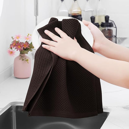 Homaxy 100% Cotton Waffle Weave Kitchen Dish Towels, Ultra Soft Absorbent Quick Drying Cleaning Towel, 13 x 28 Inches, 24-Pack, Dark Brown
