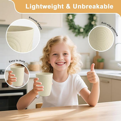 12 oz Wheat Straw Cups Set of 6, Alternatives to Plastic Cups Reusable, Unbreakable Water Cups, Dishwasher Safe Kitchen Cup, Small Water Cups for Kitchen (Beige)