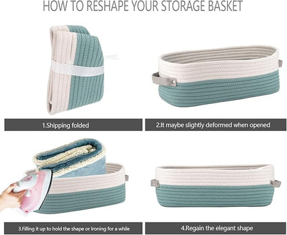 Cotton Rope Woven Toilet Paper Baskets for Organizing Decorative for Boho Decor Small Storage Gift 13"x5.9"x4" Mint Green