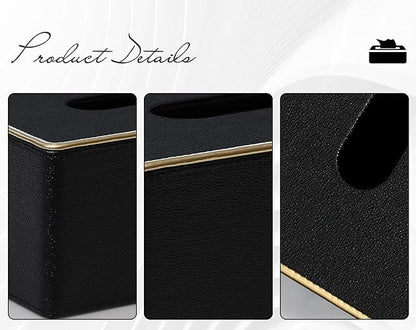 Tissue Box Cover Square PU Leather Facial Tissue Box Holder for Dresser Bathroom Decor (Black Pearl)
