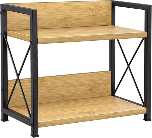 Giikin Countertop Shelf Organizer, 2 Tier Kitchen Spice Rack Organizer for Countertop, Wood Coffee Counter Shelf Organizer for Home (Bamboo, S)