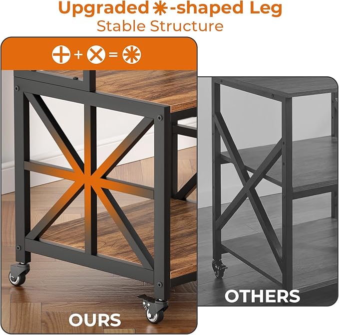 GreenForest Printer Stand with Lockable Wheels, Heavy Duty Printer Table | 3-Tier Storage Shelf, Fit 2-3 Printers/3d/Heat Press/Laser, Rolling Cart for Home Office, Small Spaces, 19.7"x17.7", Walnut