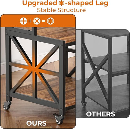 GreenForest Printer Stand with Lockable Wheels, Heavy Duty Printer Table | 3-Tier Storage Shelf, Fit 2-3 Printers/3d/Heat Press/Laser, Rolling Cart for Home Office, Small Spaces, 19.7"x17.7", Walnut