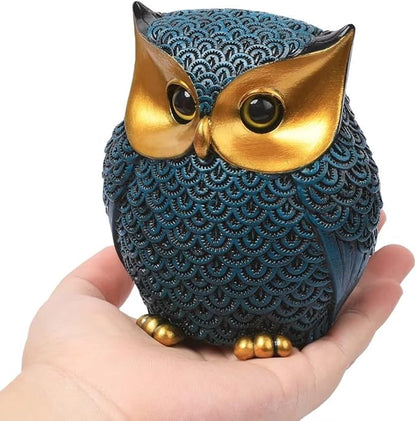Artpaul Owl Figurines Home Decor Accents Small Décor Items for Shelf Decorations for Living Room Office, Gifts for Owl Lover (Blue)