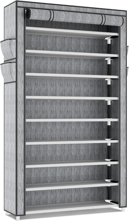 LANTEFUL Shoe Rack with Covers 10 Tier Tall Shoe Rack Organizer Large Capacity Shoe Shelf Storage 40 Pairs Space Saving Free Standing Shoe Storage Organizer for Closet, Entryway, Dorm, Printing