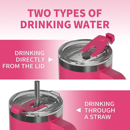20 oz Tumbler with Handle,Tumbler with Lid and Straw,Double Wall Insulated Cup Stainless Steel Travel Mug(Cold for 34 Hours),Water Bottle for Iced Tea,Coffee,Cold Beverages(Gloss Pink)