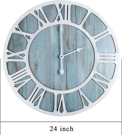 1st owned Wall Clocks for Living Room Decor,24" Vintage,Round Silent Non Ticking,Black Metal,Modern Wood Clocks for Home Bedroom,Kitchen,Garden,Office,Cafe,Modern Wall Decoration -Roman Numerals