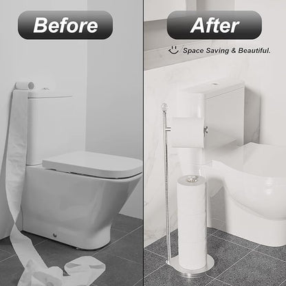 KASUNTO Toilet Paper Holder for Bathroom, Heavy Weighted Metal Free Standing Toilet Paper Storage with Crystal Ball, Toilet Paper Stand for Bathroom Accessories, Brushed Nickel [Holds MEGA Rolls]