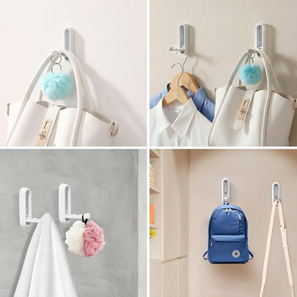 Dntorx Folding Coat Hooks, 2 Pcs Foldable White Wall Hooks Heavy Duty Foldable Hook Bathroom Towel Hooks Robe Hooks Wall Mounted for Hanging Coat Towels Clothes Hat Bags Keys
