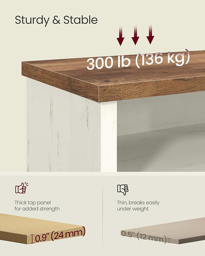 VASAGLE Shoe Bench, Storage Bench, 6 Compartments, Adjustable Shelves, for Living Room, Entryway, Dorm, 11.6 x 39.4 x 19.7 Inches, Rustic White and Honey Brown ULSB036W02