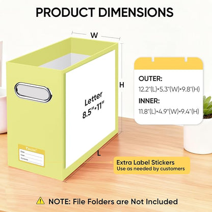 BALEINE File Organizer Box, Cardboard File Folder Organizer with Handle for Letter Size, Portable Collapsible Hanging Filing Box for Home Office Document Storage (2 Pack, Yellow)