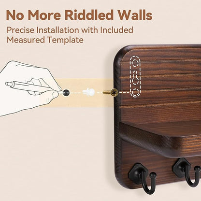 Key Holder for Wall, Mail Organizer Wall Mount with 6 Hooks Wooden Hanging Key Rack for Home Decor, Hallway, Entryway (Brown)