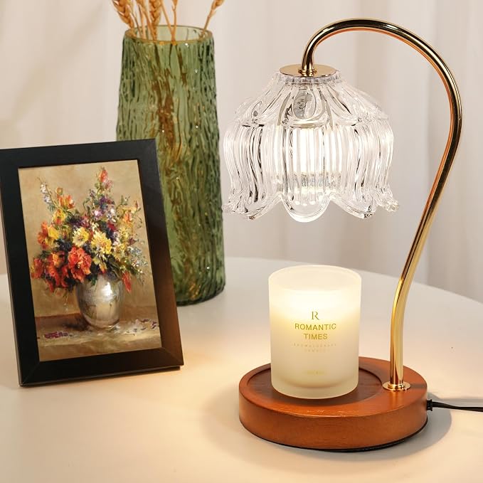Funistree Flower Candle Warmer Lamp with Timer, Dimmable Candle Lamp Warmer, Christmas Birthday Gifts for Women Mom Her, Housewarming Home Decor, Lotus Wax Warmer for Yankee Candles - Clear Lily