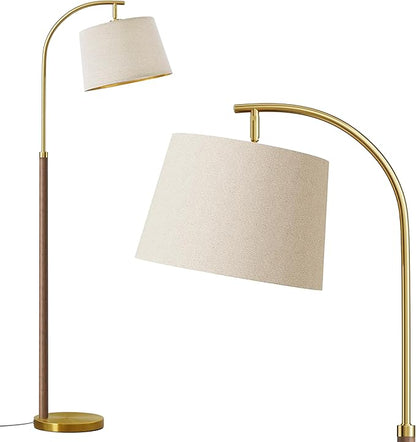 63" Wood Floor Lamp for Living Room Dimmable Standing Lamp with Remote & Foot Switch, 3 Color Temperatures Tall Lamp Mid Century Modern Floor Lamp for Bedroom Office, 9W Bulb Included, Chestnut