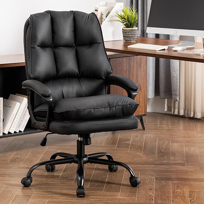 Comfy Office Chair Soft and Double Padded Computer Desk Chairs for Long Hours Executive Office Chair with Height Adjustment Work Chairs for Home Black