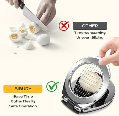 BIBURY Egg Slicer for Hard Boiled Eggs - Heavy Duty Stainless Steel Egg Cutter with 3 Slicing Styles for Eggs, Strawberries, Mushrooms - Easy to Clean & Dishwasher Safe