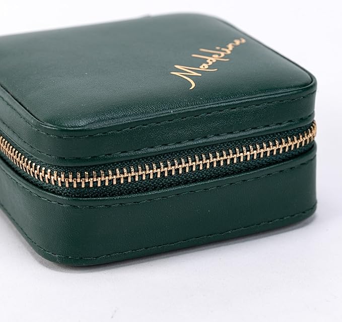Angelina's Palace Personalized Jewelry Case with Name Engraved,Custom Leather Travel Jewelry Organizer Box for Rings,Earrings,Necklaces,Birthday Bridesmaid Gift For Women